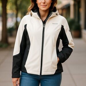 Free Country Medium Weight Microfleece Lined Jacket Ivory & Charcoal, Womens 1X